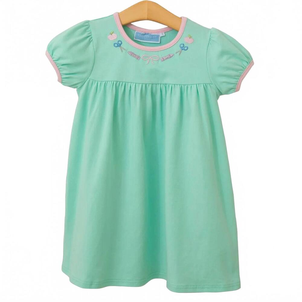 NEW TROTTER STREET KIDS girl's school supplies dress in green